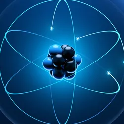 Conceptual picture of an atom on a blue background