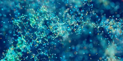 Abstract particles on a dark blue background