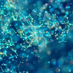 Abstract particles on a dark blue background