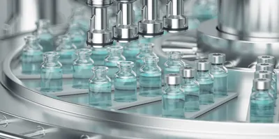 Medicine vials in a production line