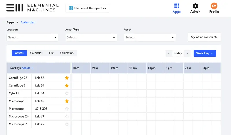 a photo of the elemental machines digital calendar for lab equipment and management