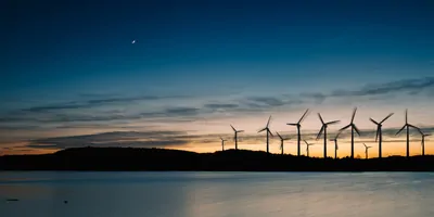 Sunset on a wind farm