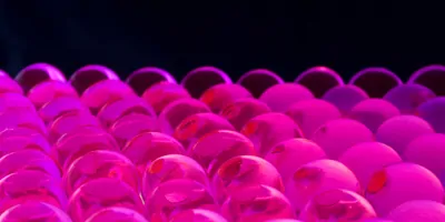 Rows of pink hydrogel balls