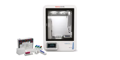 The Thermo Scientific AccelerOme Automated Sample Preparation Platform on a white background
