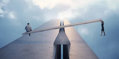 Uneven scale with man on one side and woman on the other