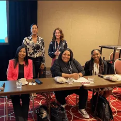 "Let’s Talk About It” panelists are seen here. Left to right: Rohan Thakur, Farzana Azam, Baljit Ubhi PhD, Melissa Sherman PhD, Patrice Jimerson, and Candice Z. Ulmer, PhD.