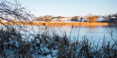 Landscape of a frozen lake in winter