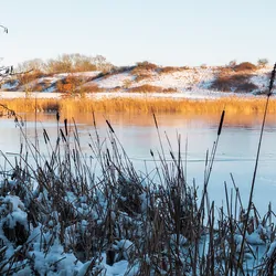 Landscape of a frozen lake in winter