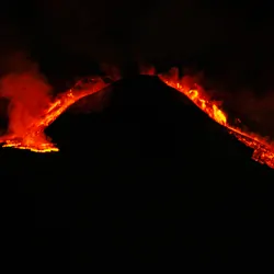 Erupting volcano with magma and lava