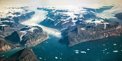 Western coast of Greenland, aerial view of glacier