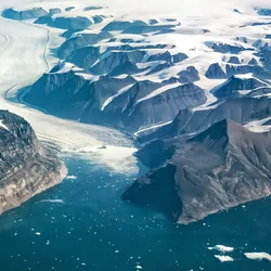 Western coast of Greenland, aerial view of glacier