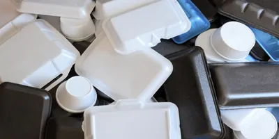 Top view of a stack of polystyrene containers