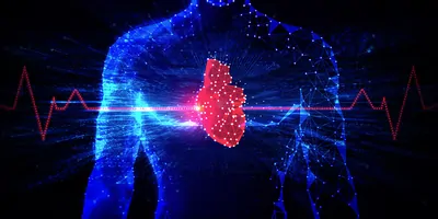 Human heart and chest made up of points of light