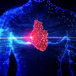 Human heart and chest made up of points of light