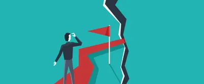 vector illustration of man looking at red flag and crack in the ground