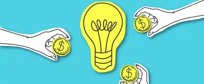 Illustration of hands sliding coins toward a lightbulb