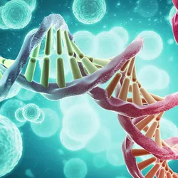 3D render of molecules and DNA double helix