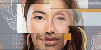 Collage of different people making up one face