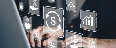 Businessman using a computer to Concept of fund financial investment management portfolio diversification