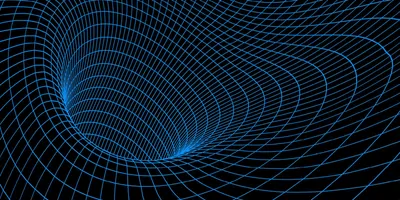 Computer image of a distorted gravity grid around a black hole