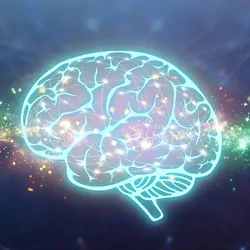 Illustration of a brain with data streaming through it