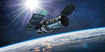 The Hubble space telescope orbiting the Earth