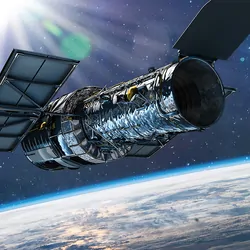 The Hubble space telescope orbiting the Earth