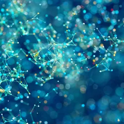 Abstract particles on dark blue background