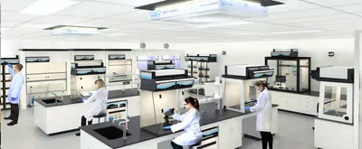 Laboratory outfitted with ductless fume hoods