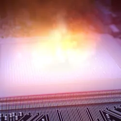 A computer image of a microchip on fire
