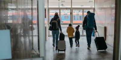 A family traveling by train