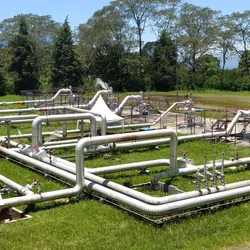 A geothermal plant on a sunny day