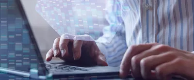 bioinformatics concept, analysis dna software on laptop, dna test and genome map sequence