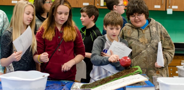 students learning about landslides