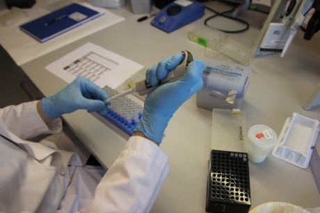 A researcher working with vaccines