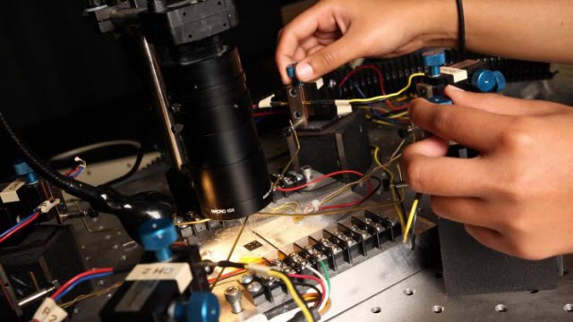 Electrical conductivity is measured for a thermoelectric polymer film