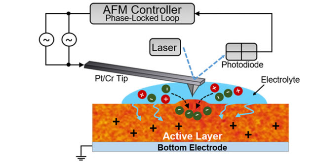 Depiction of the electrochemical strain microscopy technique