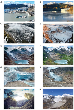 Time-lapse photo couplets of glaciers