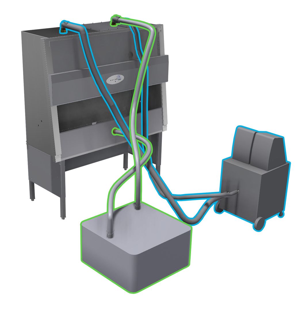 An illustration of a sealed BSC with possible connections to two different vaporized hydrogen peroxide generation units. An illustration of a sealed BSC with possible connections to two different vaporized hydrogen peroxide generation units.