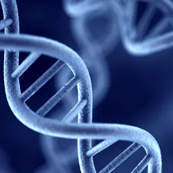3D render of blue DNA double helixes