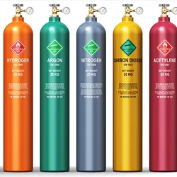 image of various types of specialty gas cyliners of different colors displayed in a row 