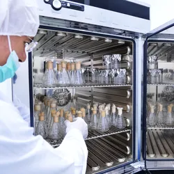 laboratory worker opening the door of a lab oven illustrating the importance of safety