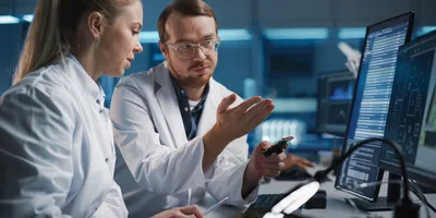 a lab manager working with a junior colleague illustrating the value of mentorship in professional development