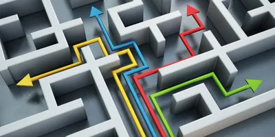 colored arrows in a maze illustrating the comcept of force field analysis decison making