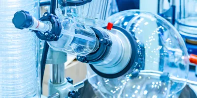 a rotary evaporatory with condesner tube illustrating the idea of evaporation safety