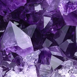 Close-up shot of purple crystals and gemstones