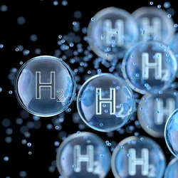 Digital rendering of hydrogen molecules representing advancements in chemical reaction technology