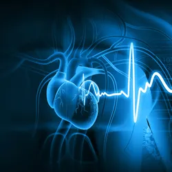 Digital illustration of a heart with ECG waveform, representing AI-powered valve disease screening.
