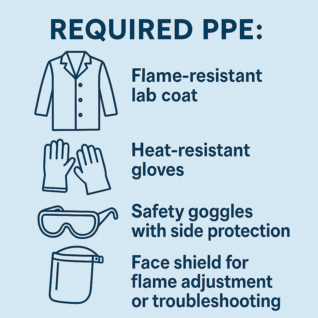 An infographic with images and text outlining the required PPE for FAAS safety.