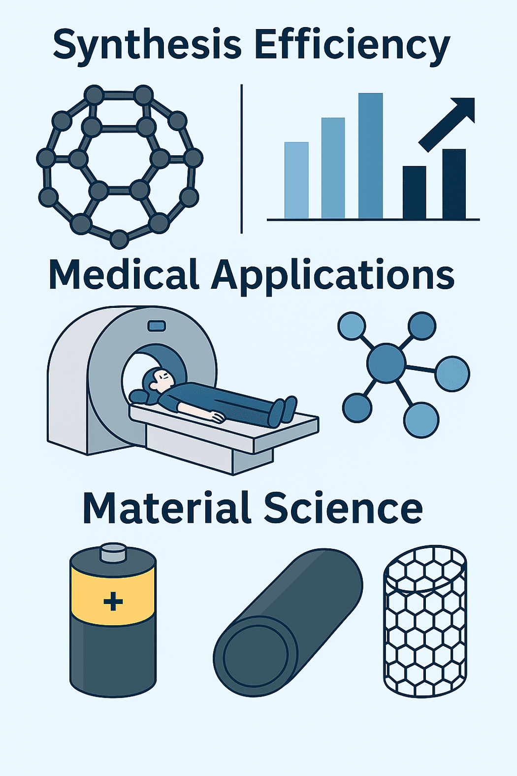Buckyball applications in science described in an infographic. Buckyball applications in science described in an infographic.